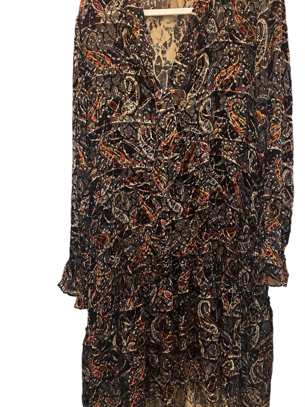 Sundance Silk Blend Bohemian Paisley Tiered Midi Dress - Black Multi size L